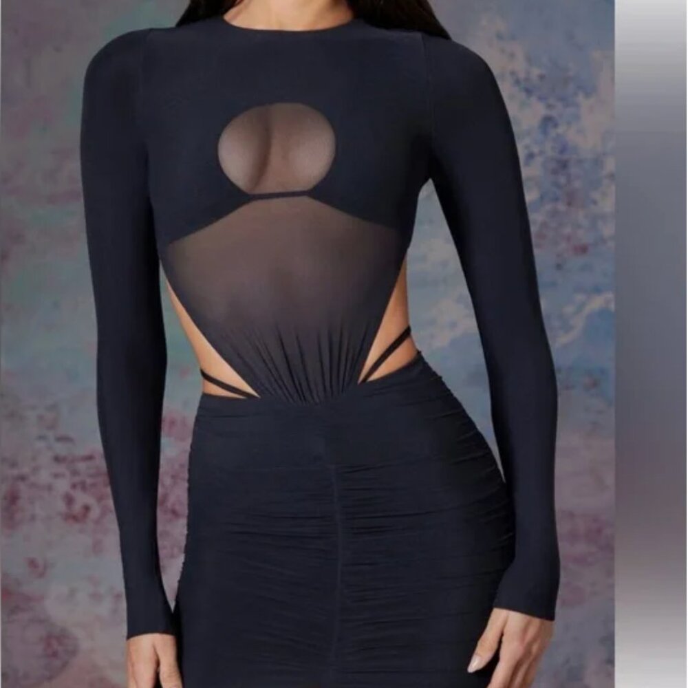 Long Sleeve Cut Out Mini Dress in Midnight Black- WORN ONCE- Size M